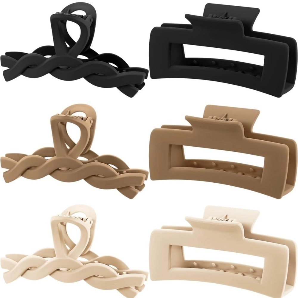 NEW 6 Piece Claw Clips 4.1” Hair Claws Matte Khaki Neutral Black Rectangle